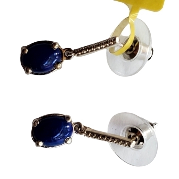 Blue Lapis Look Stone Dangle Pierced STS 925 Earrings NWT - Picture 8 of 9